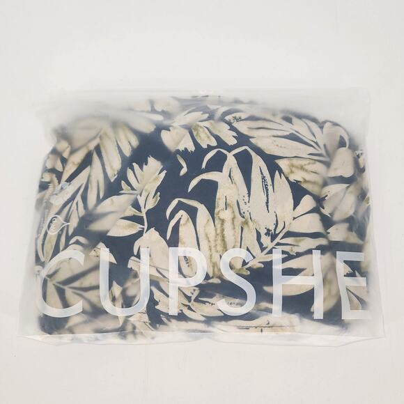 Cupshe Tropical Leaf Print Cover-Up Dress Navy/Cream Women’s XL - Picture 3 of 12